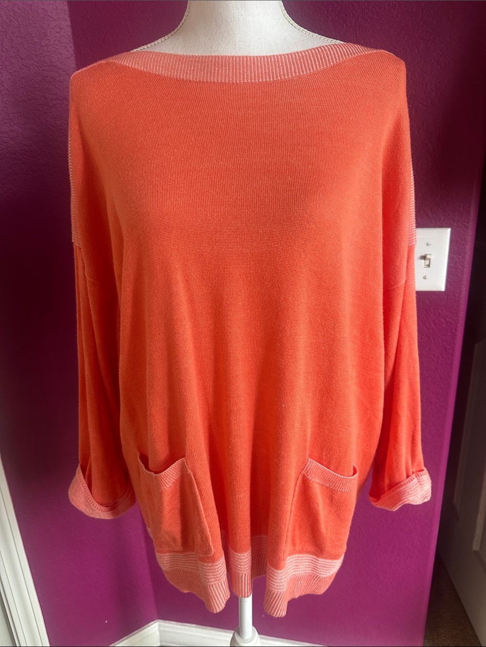 Chico's Women's Lightweight Coral Knit Sweater with Front Pockets